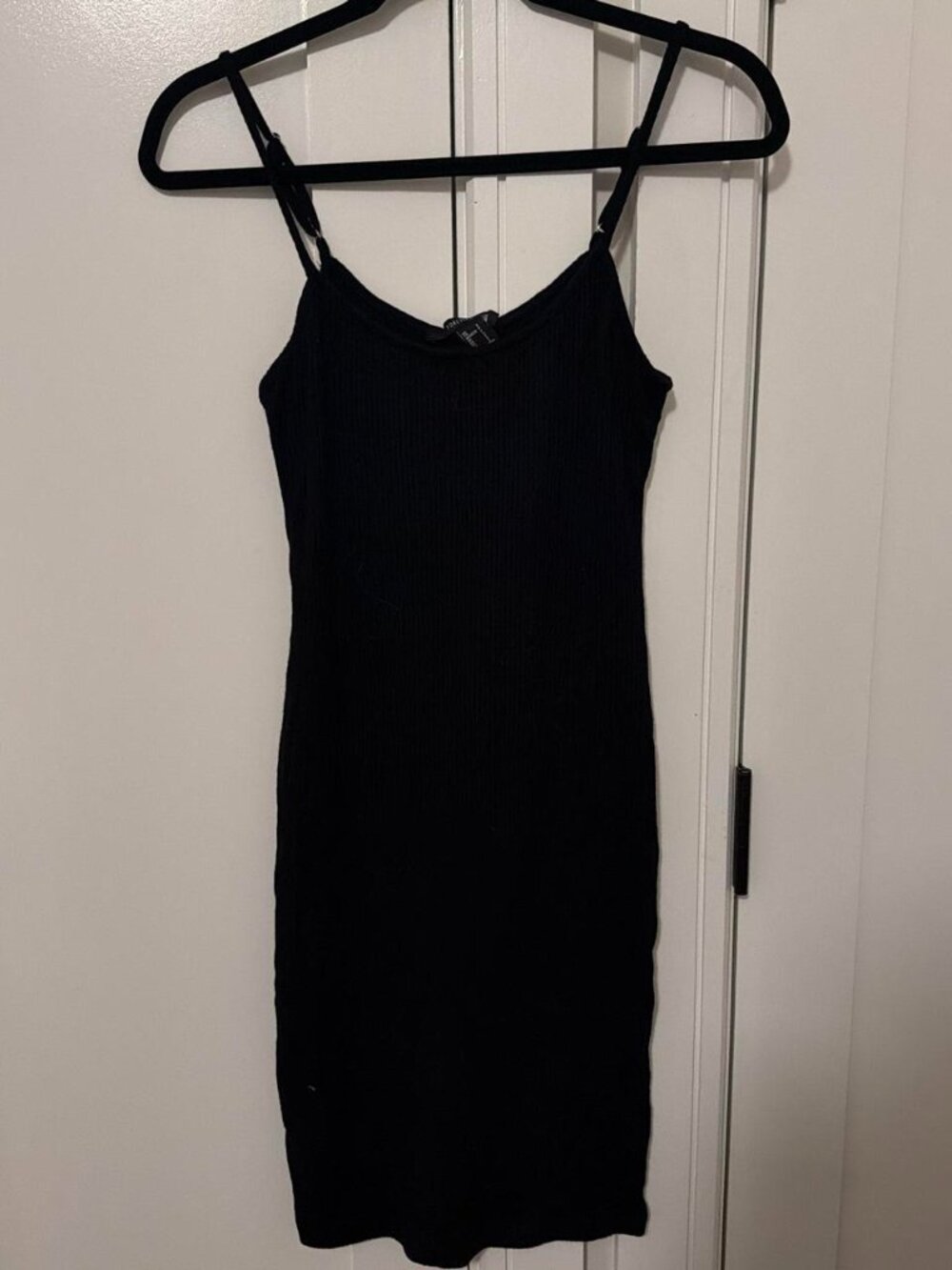 Forever 21 black ribbed knit midi dress with spaghetti straps